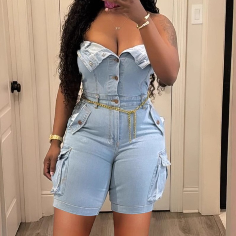 Street Fashion Jeans Women - Women's Denim Jumpsuits One Piece Strapless