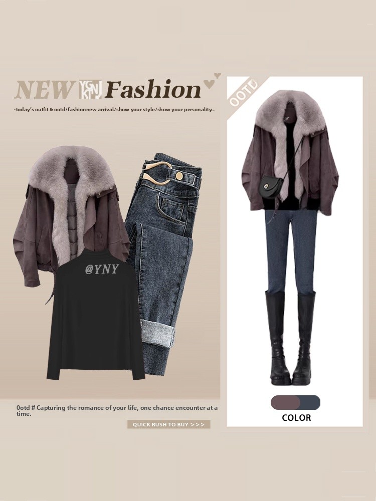 Street Fashion Jeans Women - Sweet Cool Street Brown Sweater Cotton