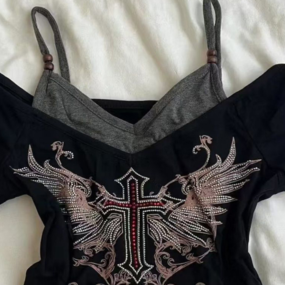 Y2K 90S Black Fake Two-Piece B - Street Fashion Girl avis et prix